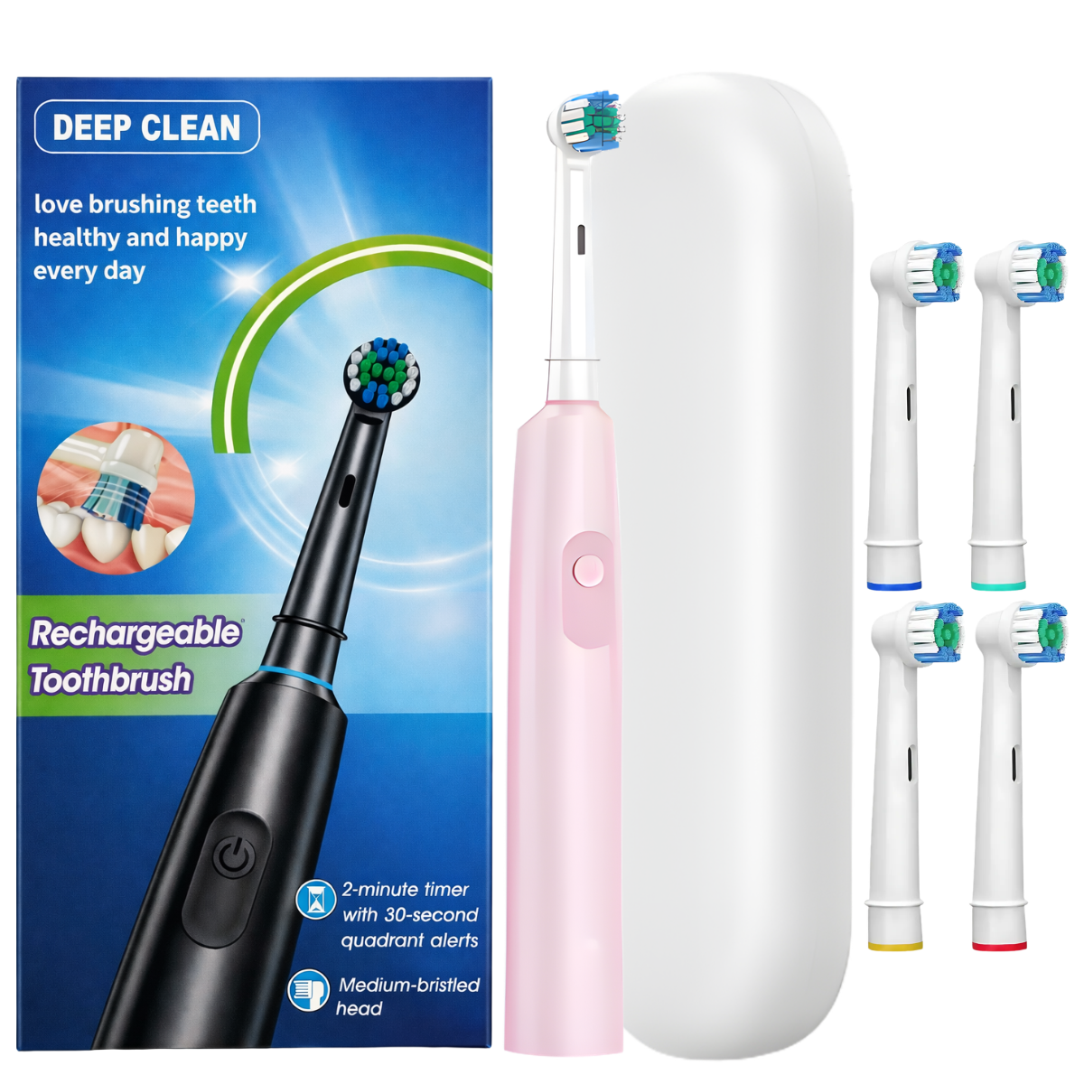 Szczoteczka Elektryczna Do Zębów Deep Clean Różowa + 4 Głowice