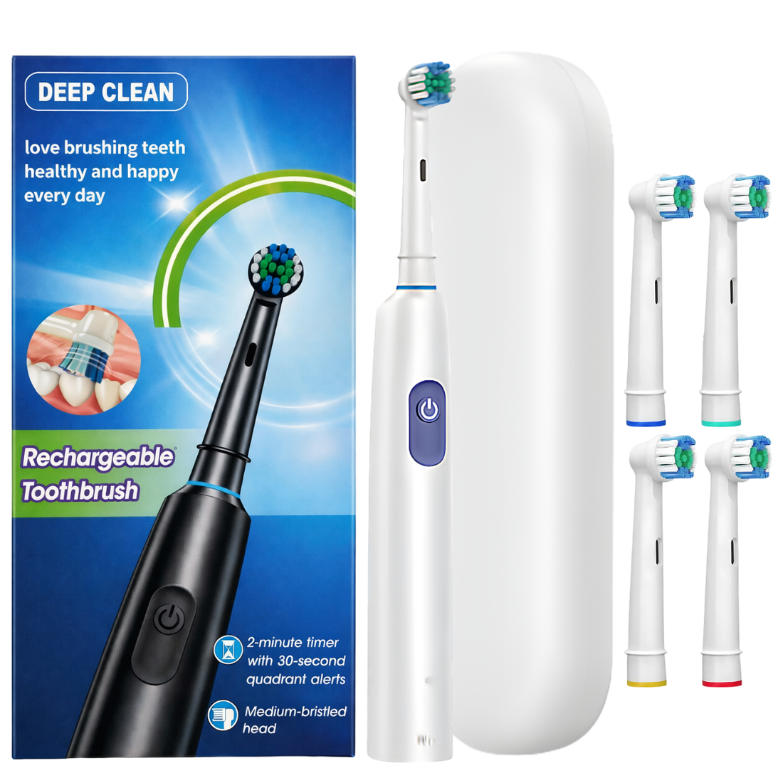 Szczoteczka Elektryczna Do Zębów Deep Clean Biała + 4 Głowice