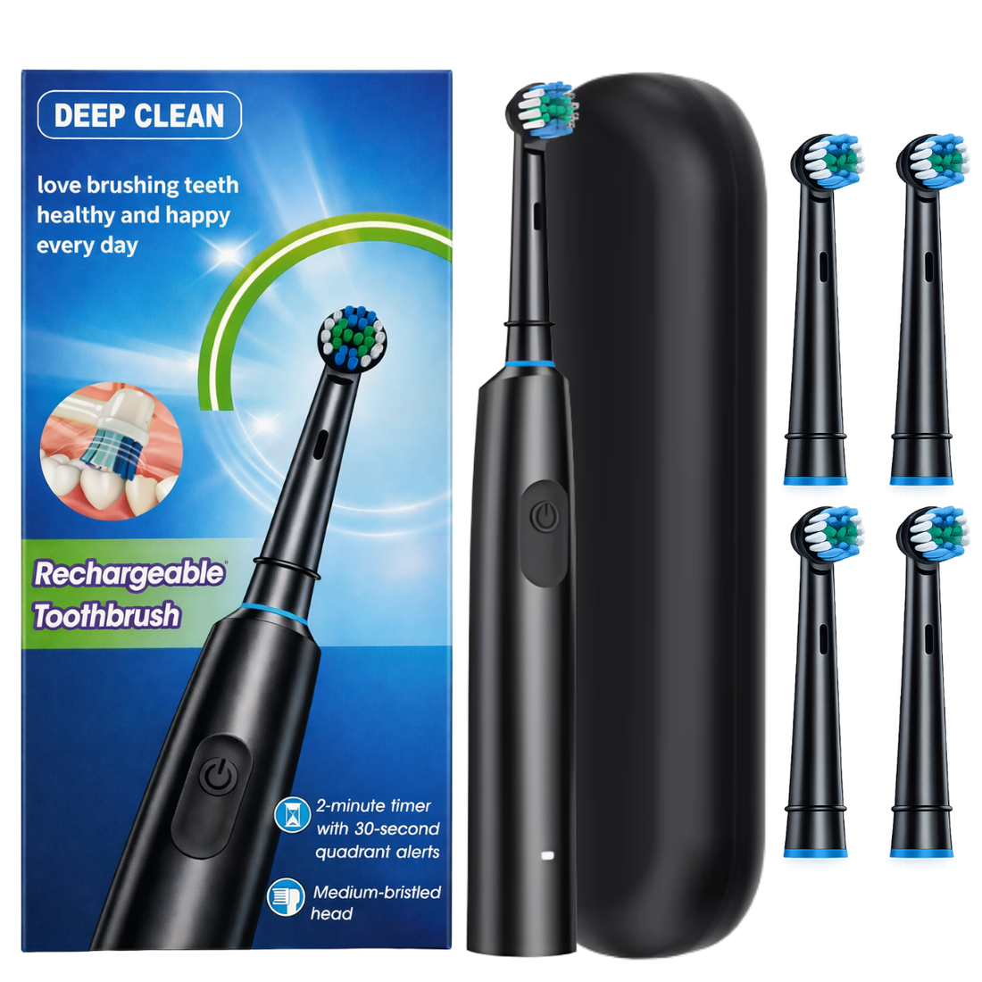 Szczoteczka Elektryczna Do Zębów Deep Clean Czarna + 4 Głowice