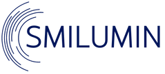 Granatowe logo Smilumin z koncentrycznymi okręgami po lewej stronie